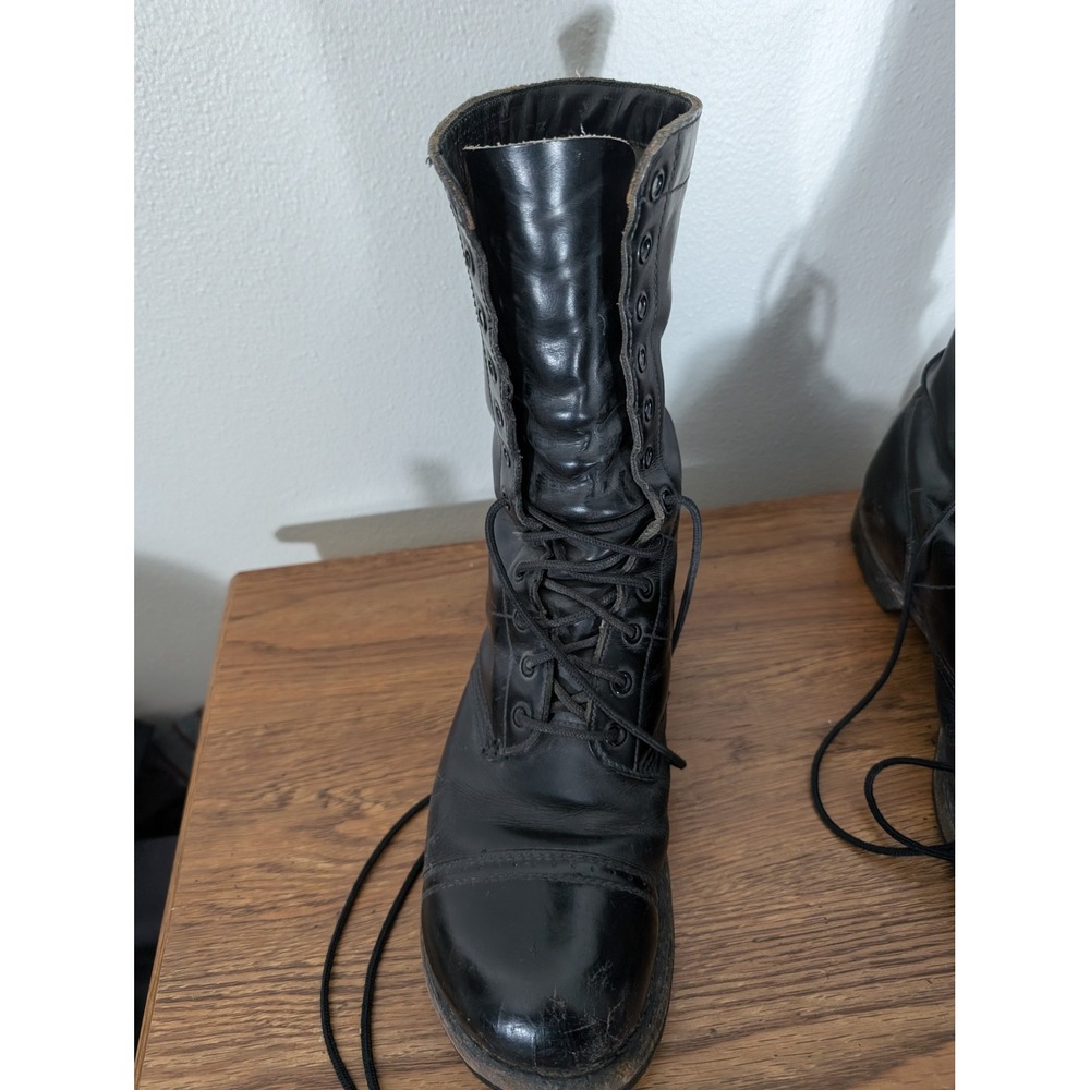 Vintage Men  Siz11 Black Leather Paratrooper Jump Boots Cap Toe Combat Military - Picture 11 of 16